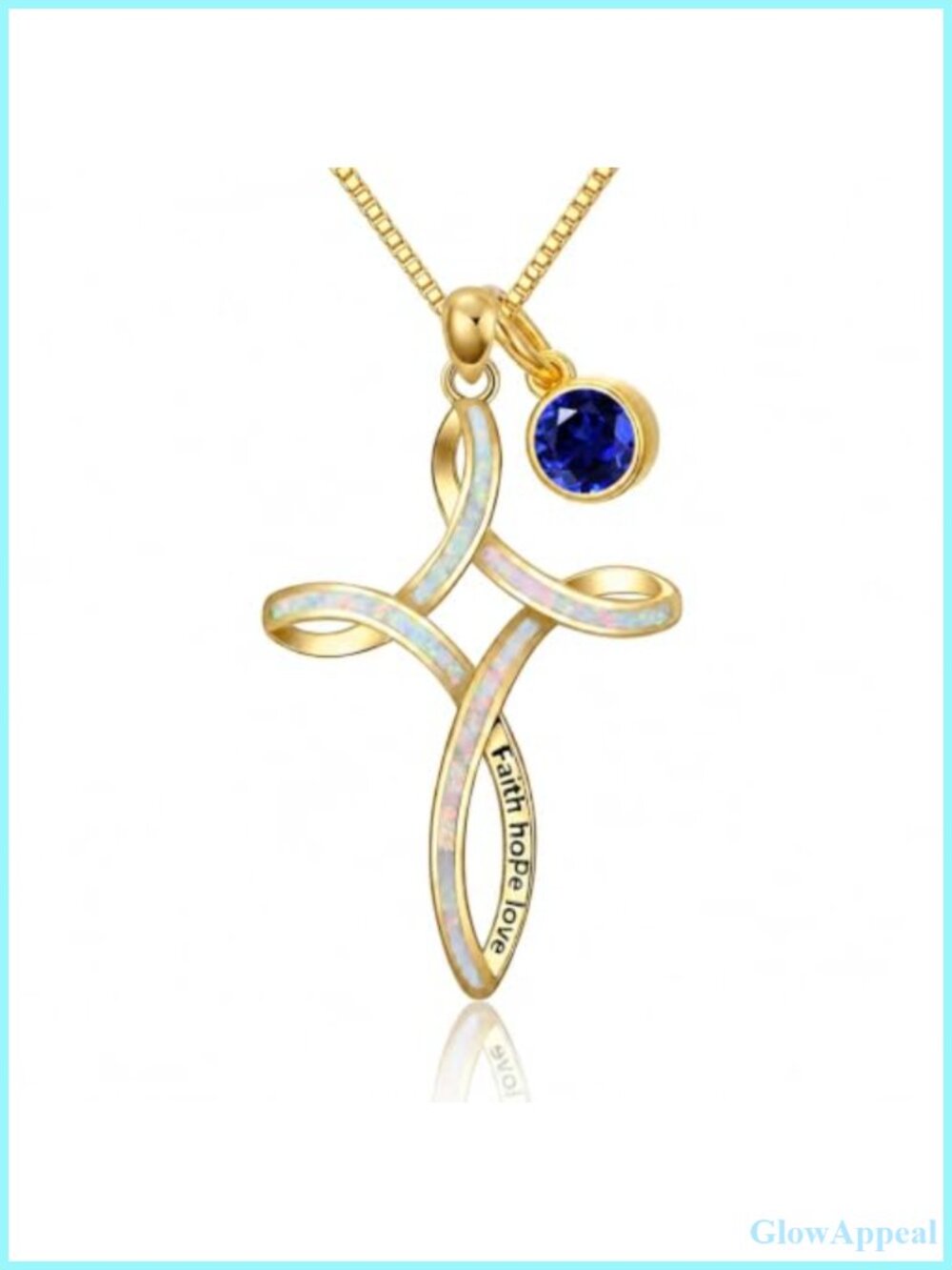 14k Gold Plated Celtic Cross Necklace Created Sapphire Birthstone Pendant